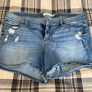 Distressed denim jean shorts